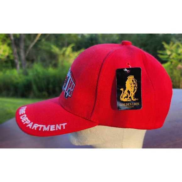 Fire Department Red Hat Strapback Adjustable Baseball Cap Golden Lion - Picture 3 of 7